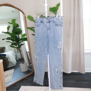 Stylish Light Blue Star Patch Jeans